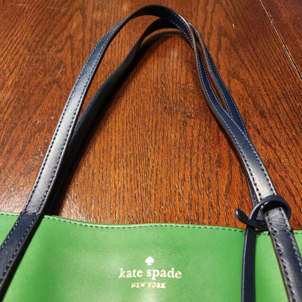 Kate Spade Tanya Tote Bag Green Leather W/ Blue Straps